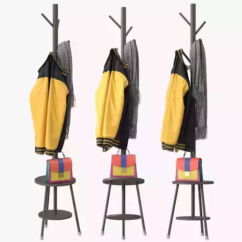 Wooden Coat Rack with 8 Hooks Vintage Coat Rack 3D model