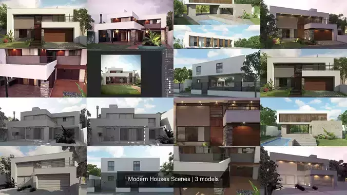 Modern Houses Scenes 3D Model Collection