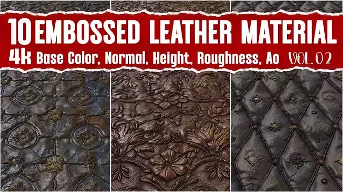 Embossed Leather PBR Texture VOL02 4K Seamless PNG PBR Textures