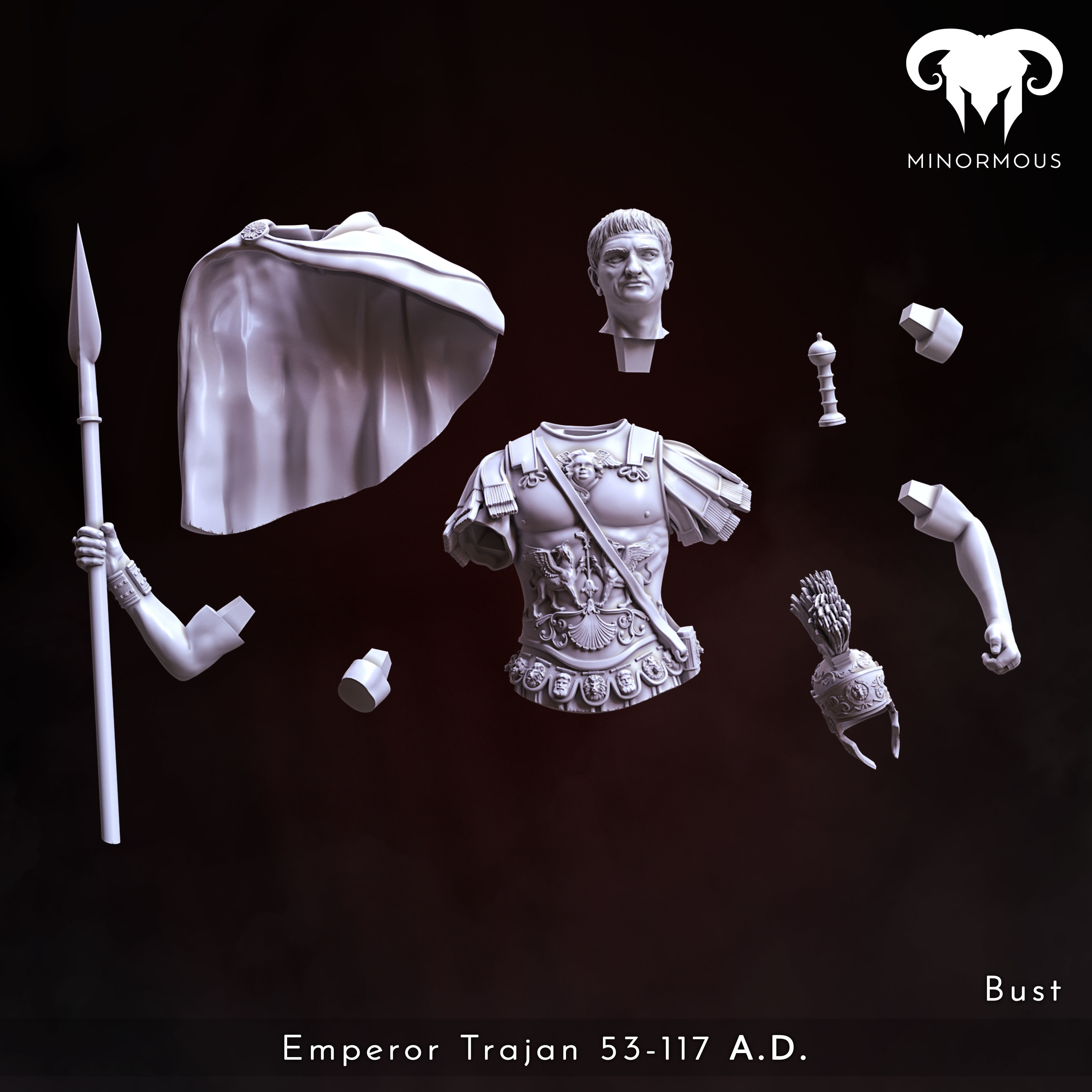 Bust - Roman Emperor Trajan 98 to 117 AD Conquering the World 3D print model_2