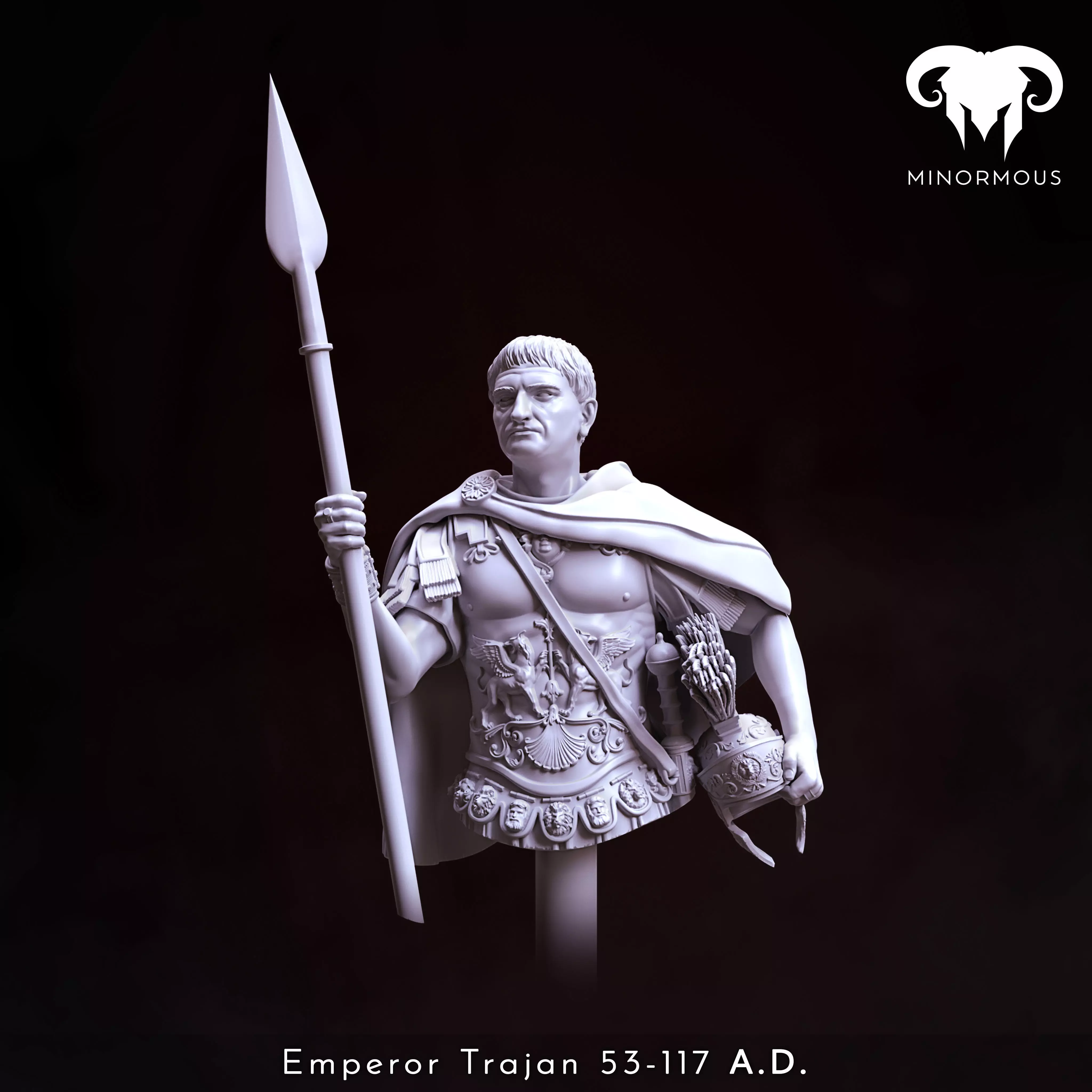 Bust - Roman Emperor Trajan 98 to 117 AD Conquering the World 3D print model_0