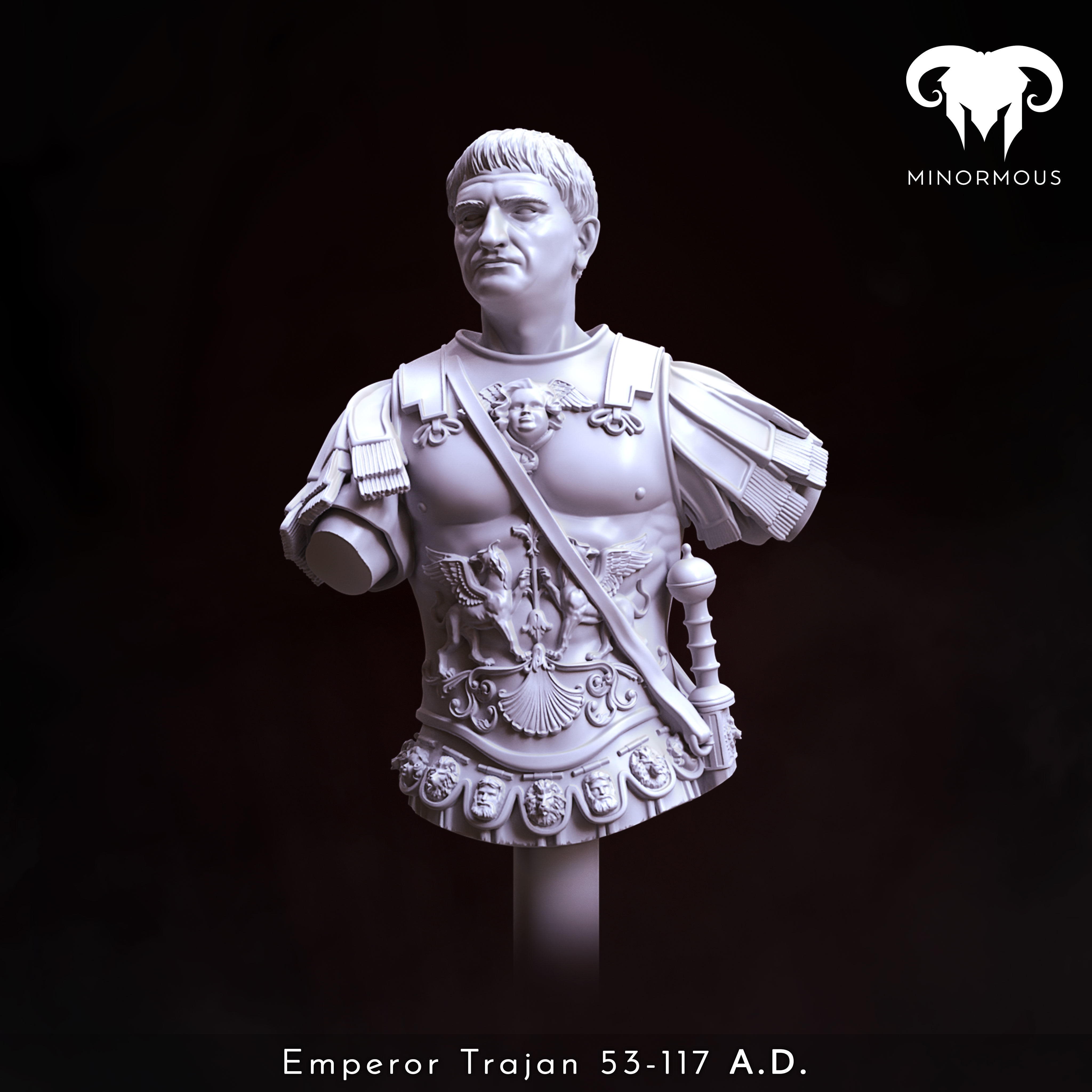 Bust - Roman Emperor Trajan 98 to 117 AD Conquering the World 3D print model_4