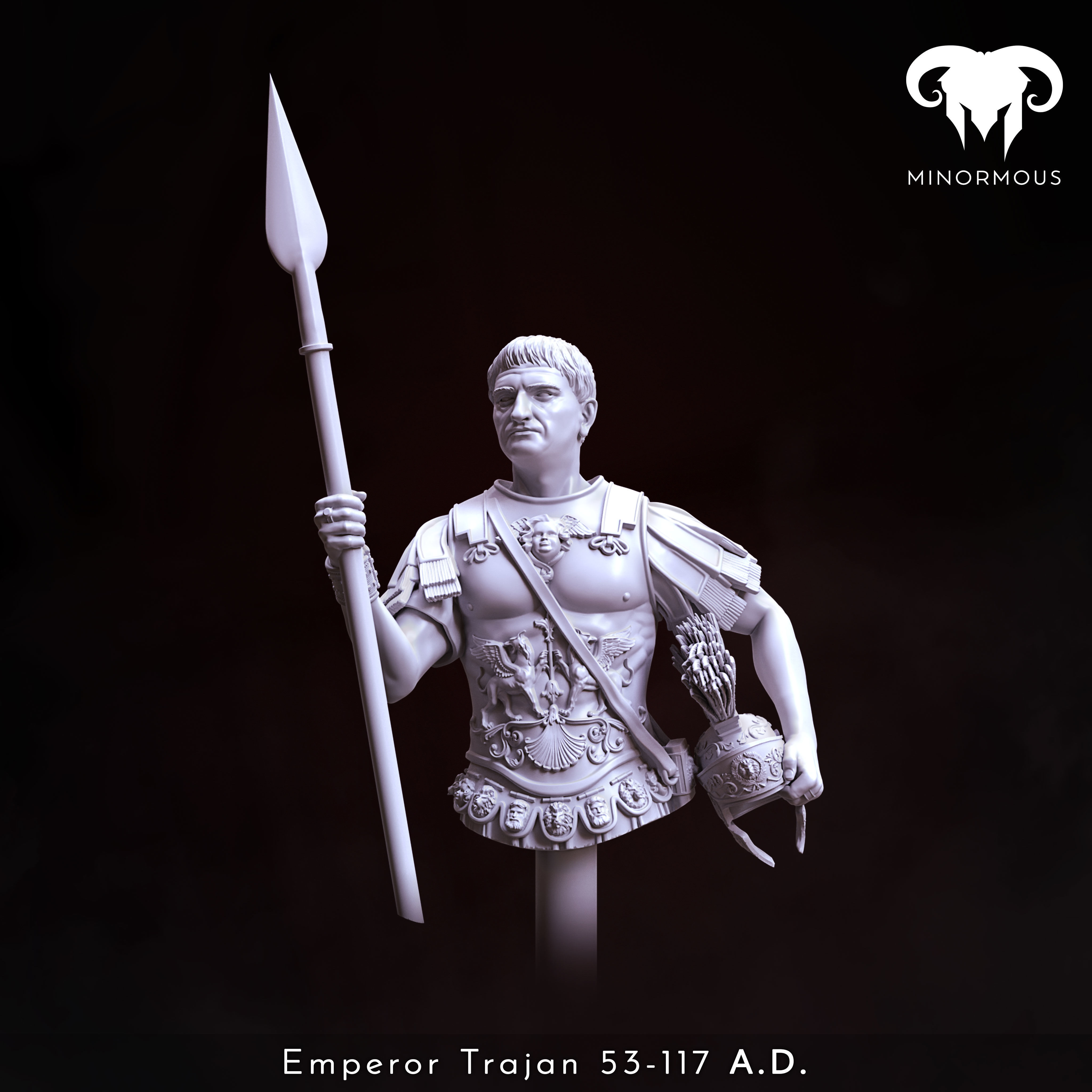 Bust - Roman Emperor Trajan 98 to 117 AD Conquering the World 3D print model_3
