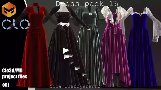 Dress pack 16 - Marvelous Designer project and OBJ