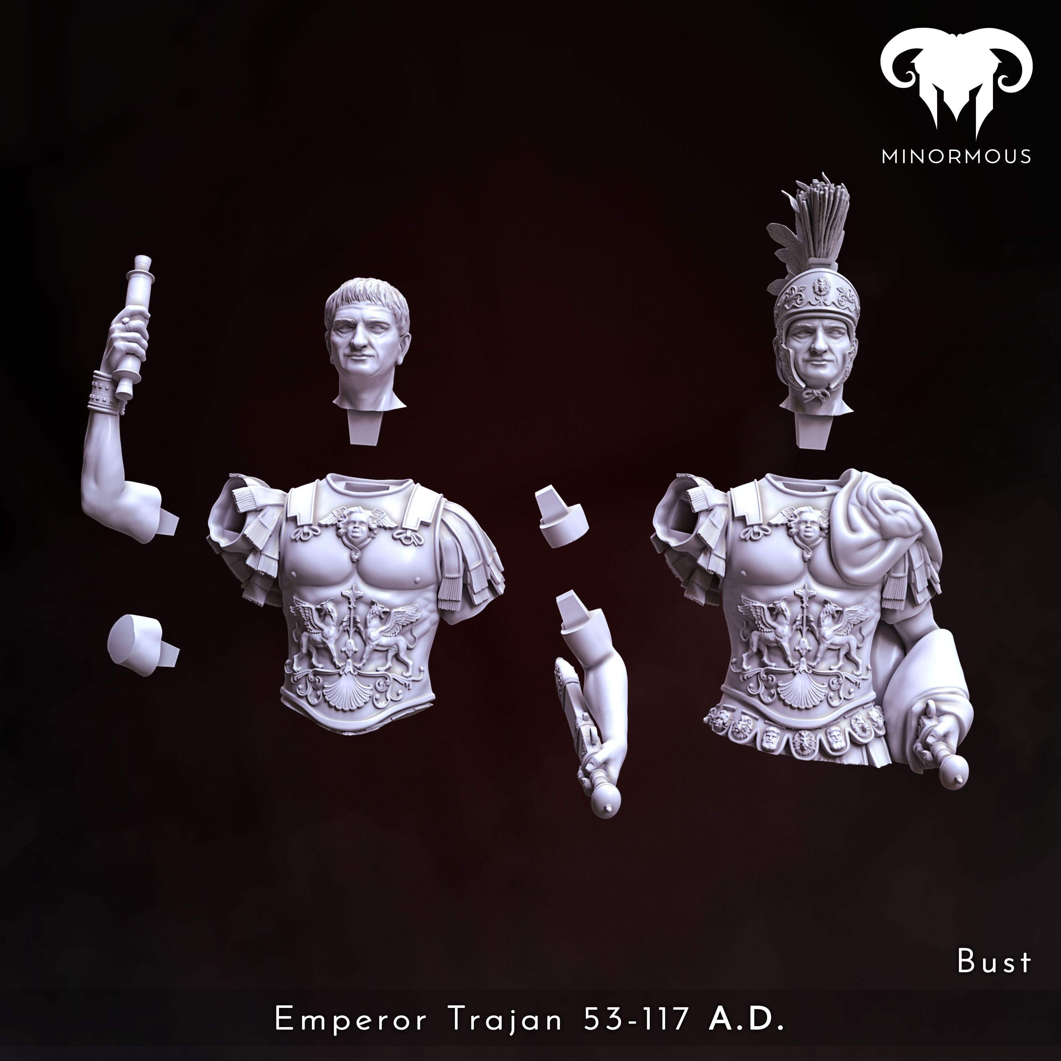 Bust - Roman Emperor Trajan 98 to 117 AD From Soldier to Emperor 3D print model_1