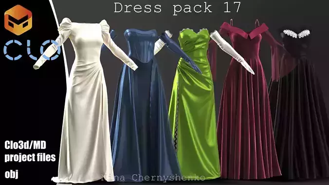 Dress pack 17 - Marvelous Designer project and OBJ