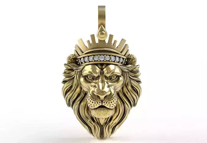 Lion with Crown Diamond Pendant
