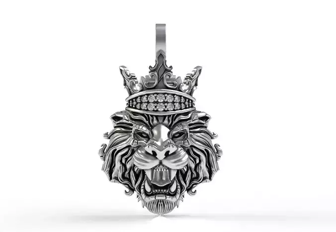 Lion with Crown Diamond Pendant 2
