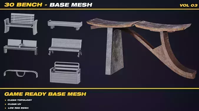 30 Bench Base Mesh - VOL 03 - Game Ready 