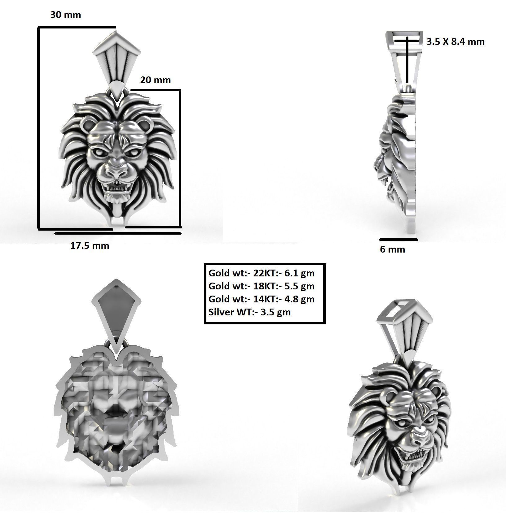 Lion Face Pendant 3D print model_28