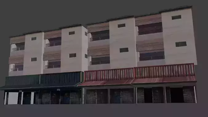 Stylized Low Poly Shophouse Low-poly 3D model