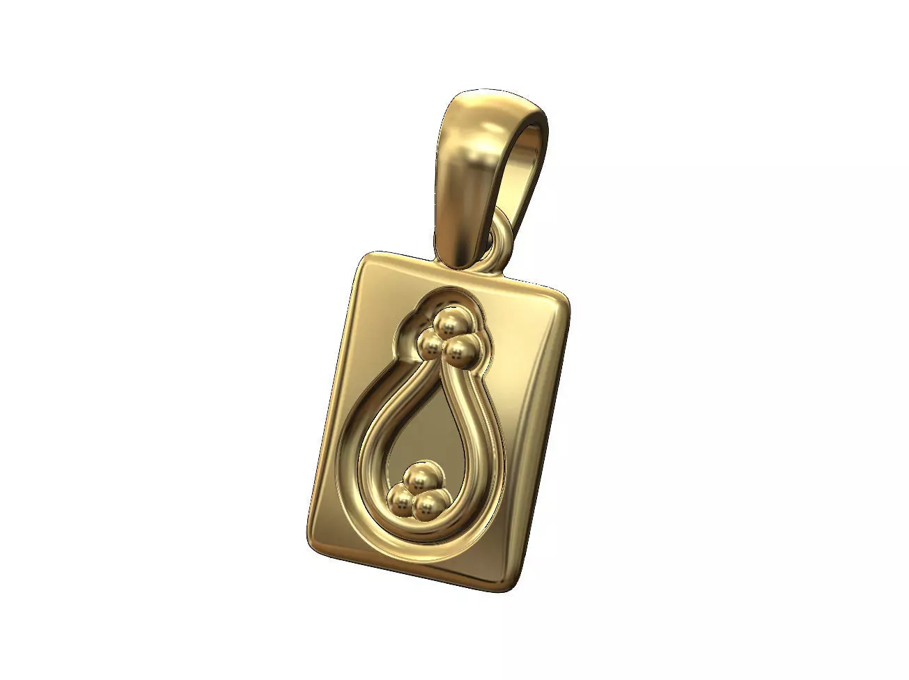 Bead crown rectangular cushion pendant charm with bail 3D print model