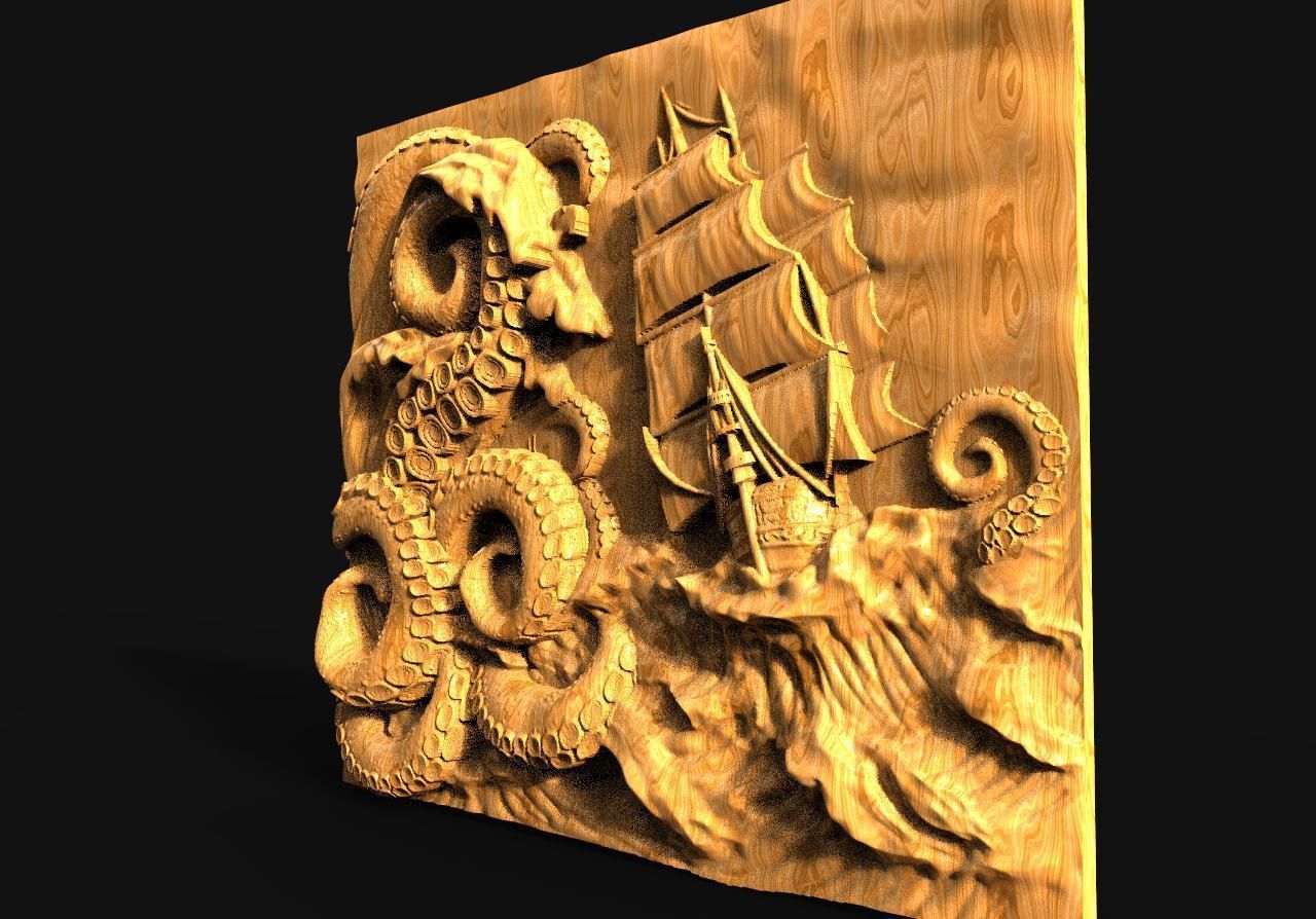 ship and tentacles CNC 3D print model_5