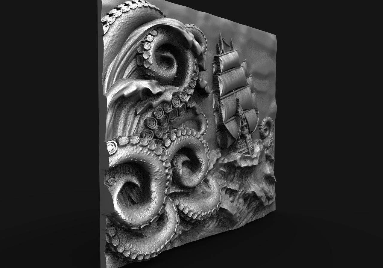 ship and tentacles CNC 3D print model_2