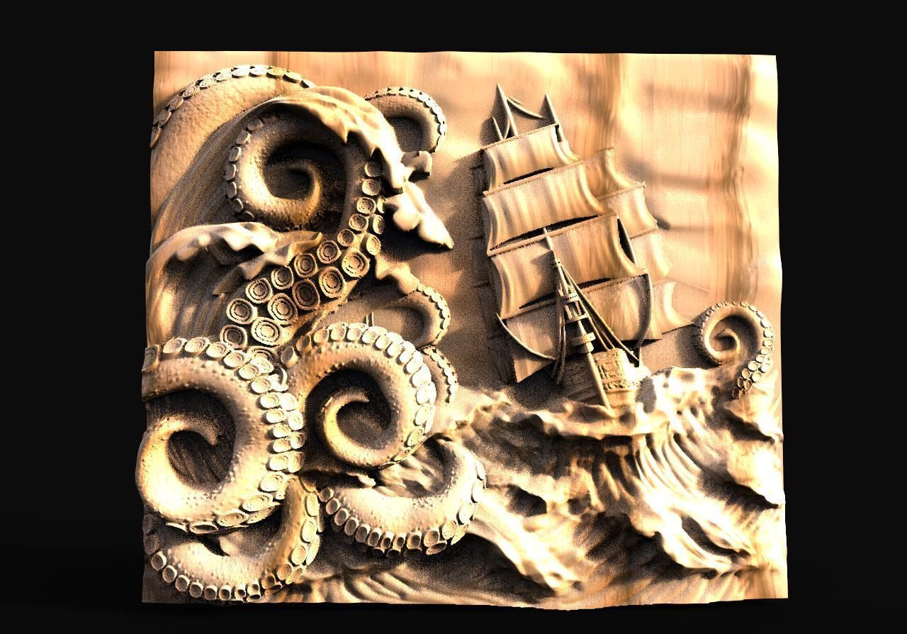 ship and tentacles CNC 3D print model_7