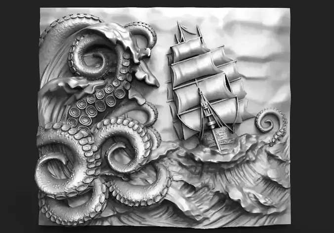 ship and tentacles CNC