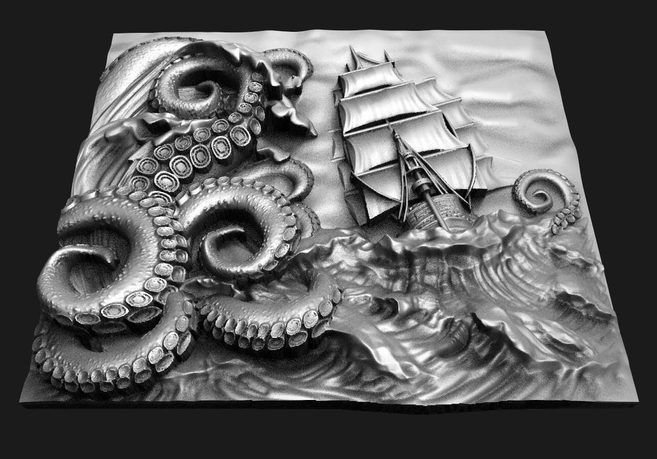 ship and tentacles CNC 3D print model_3