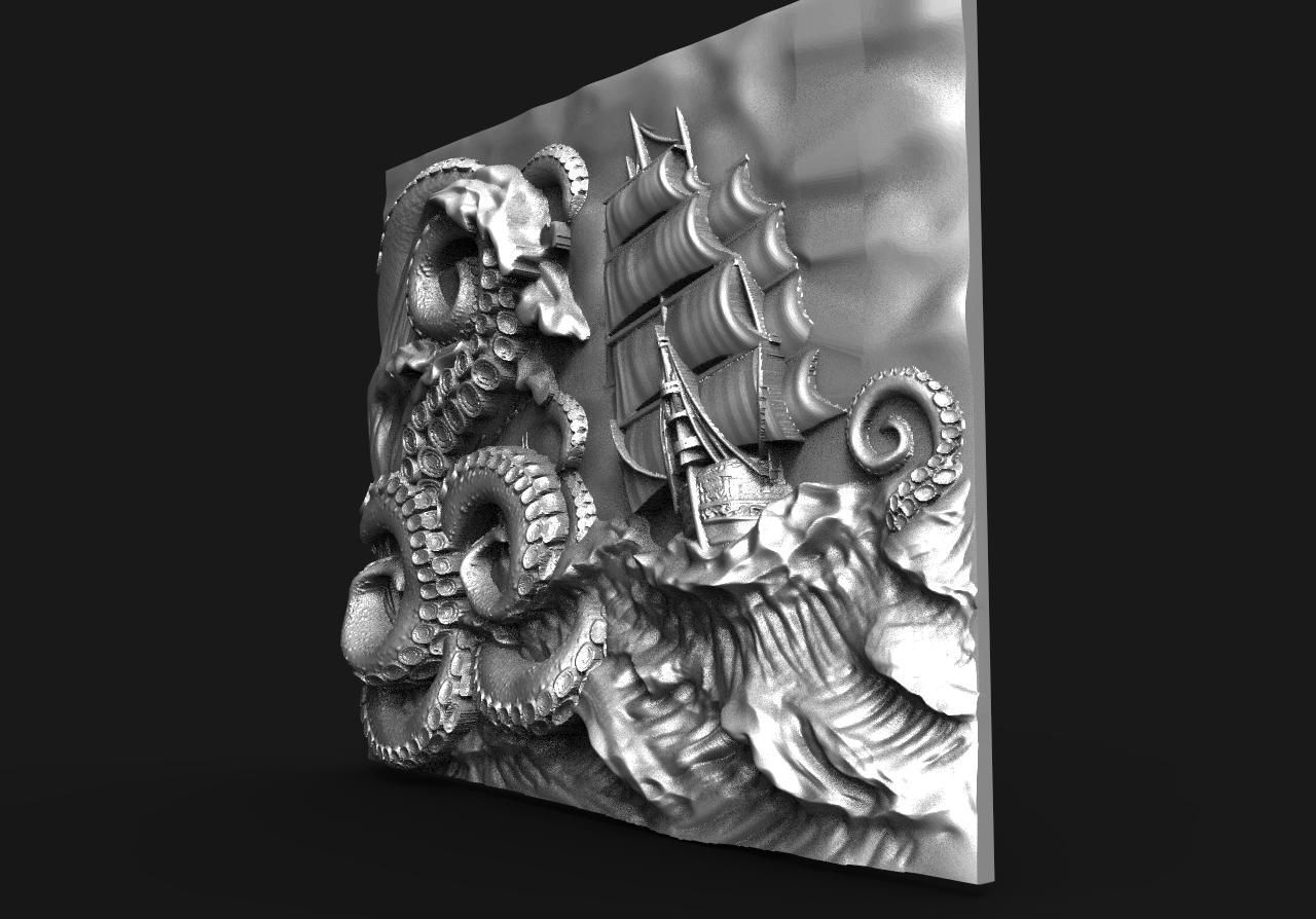 ship and tentacles CNC 3D print model_1