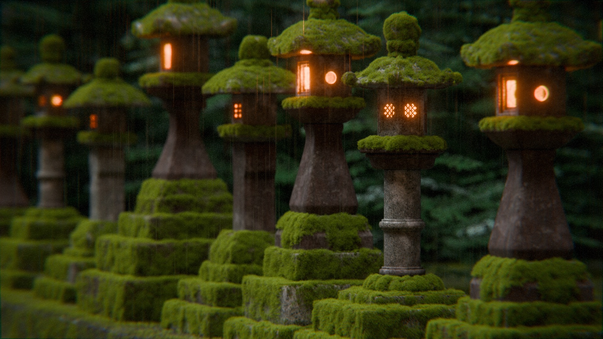Japanese Lanterns 3d Scene 3D model_3