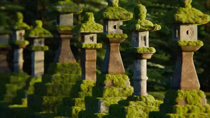 Japanese Lanterns 3d Scene 3D model