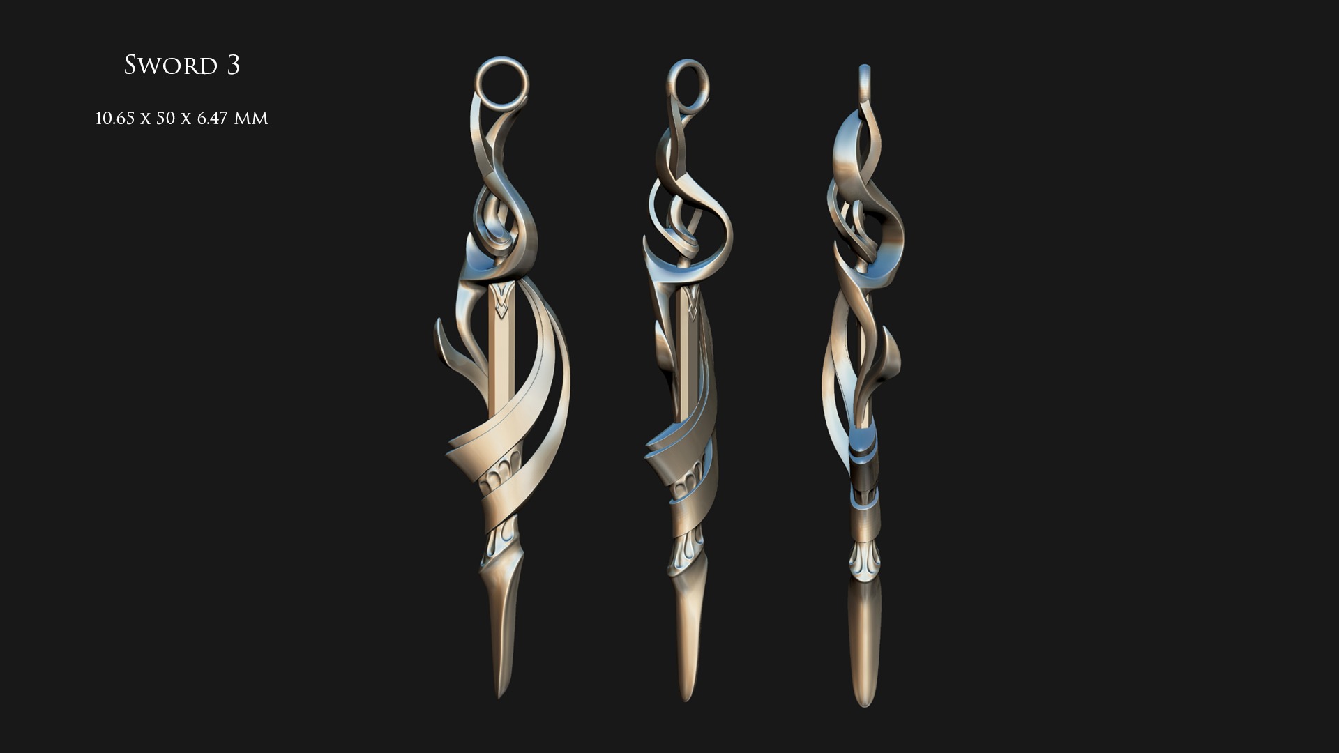 Swirly Sword Pendant 3D print model_2