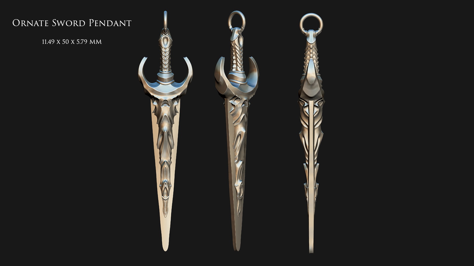 Ornate Sword Pendant 3D print model_2