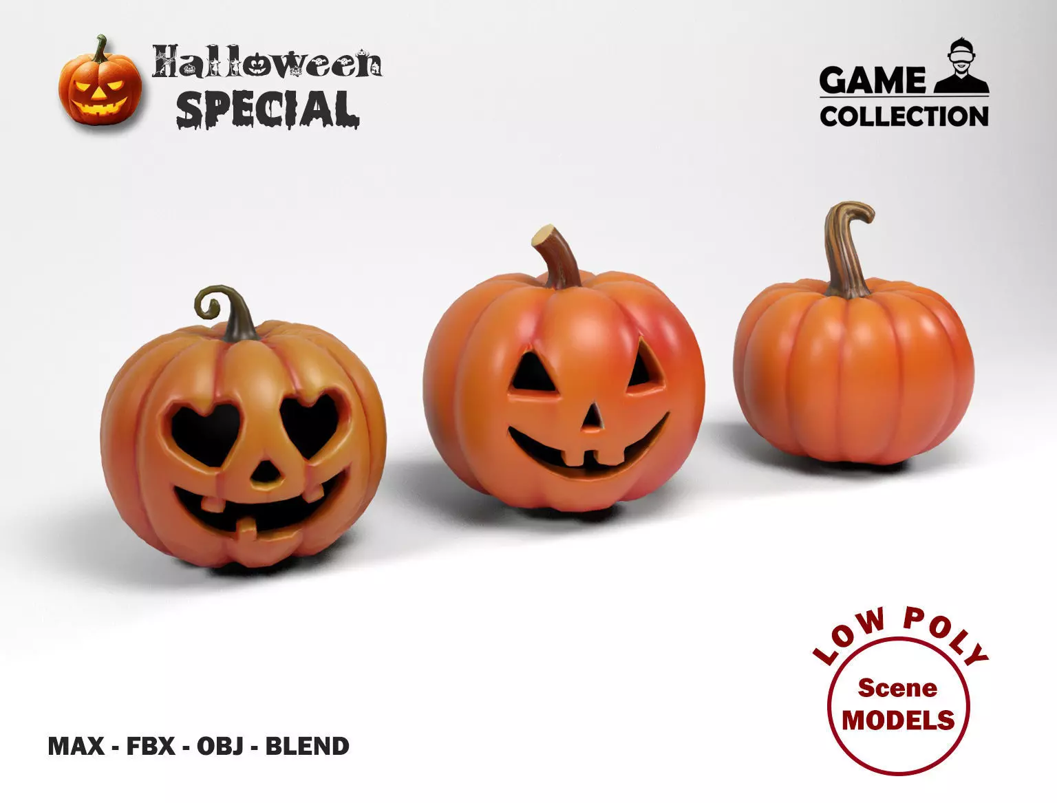 Halloween Pumpkins Low-poly 3D model_0