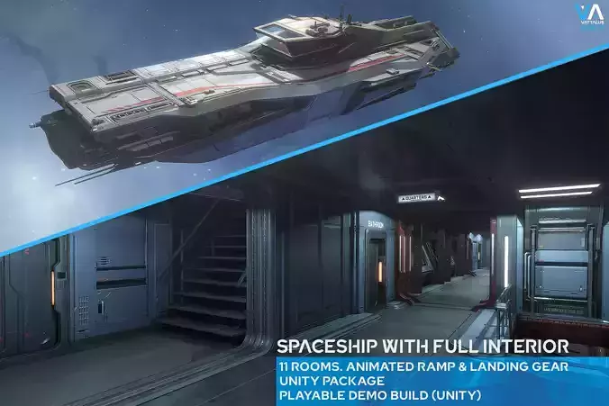 Fenris - Spaceship with Interior Low-poly 3D model
