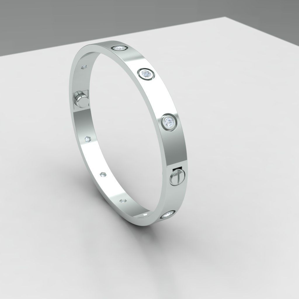cartier love bracelet 62 size - 10 stones 3D print model_2