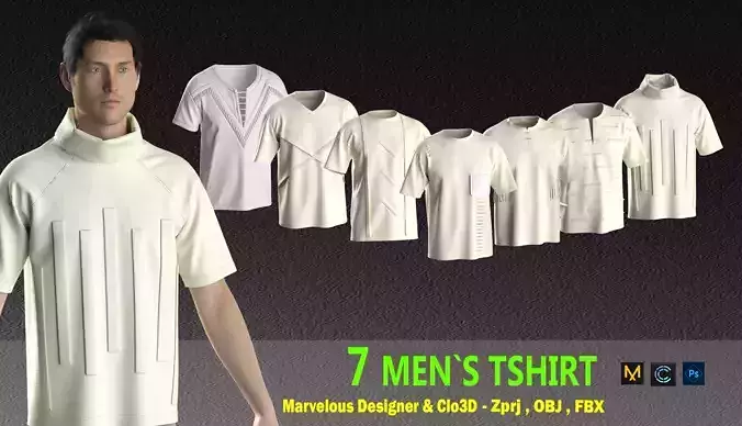 7 MEN TSHIRT MODEL IN CLO3D AND  MARVELOUS DESIGNER