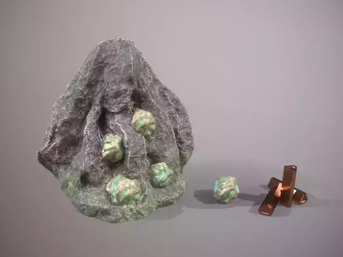 Copper ore deposit and refined copper resource Low-poly 3D model