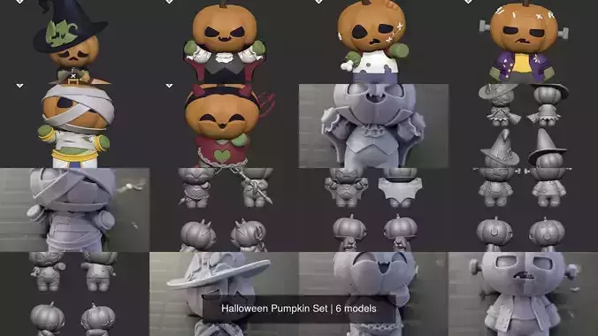 Halloween Pumpkin Set 3D Model Collection