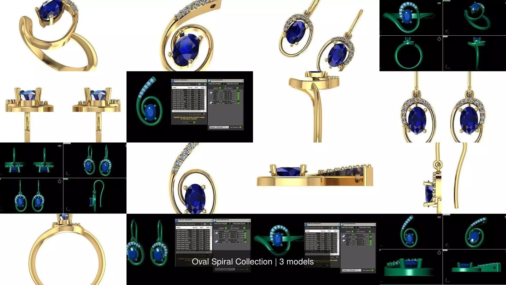 Oval Spiral Rind - Necklace and Earrings 3D Model Collection_1