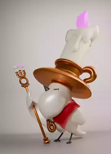 Whimsical Bird Mage with Candle Hat - 3D Character Model