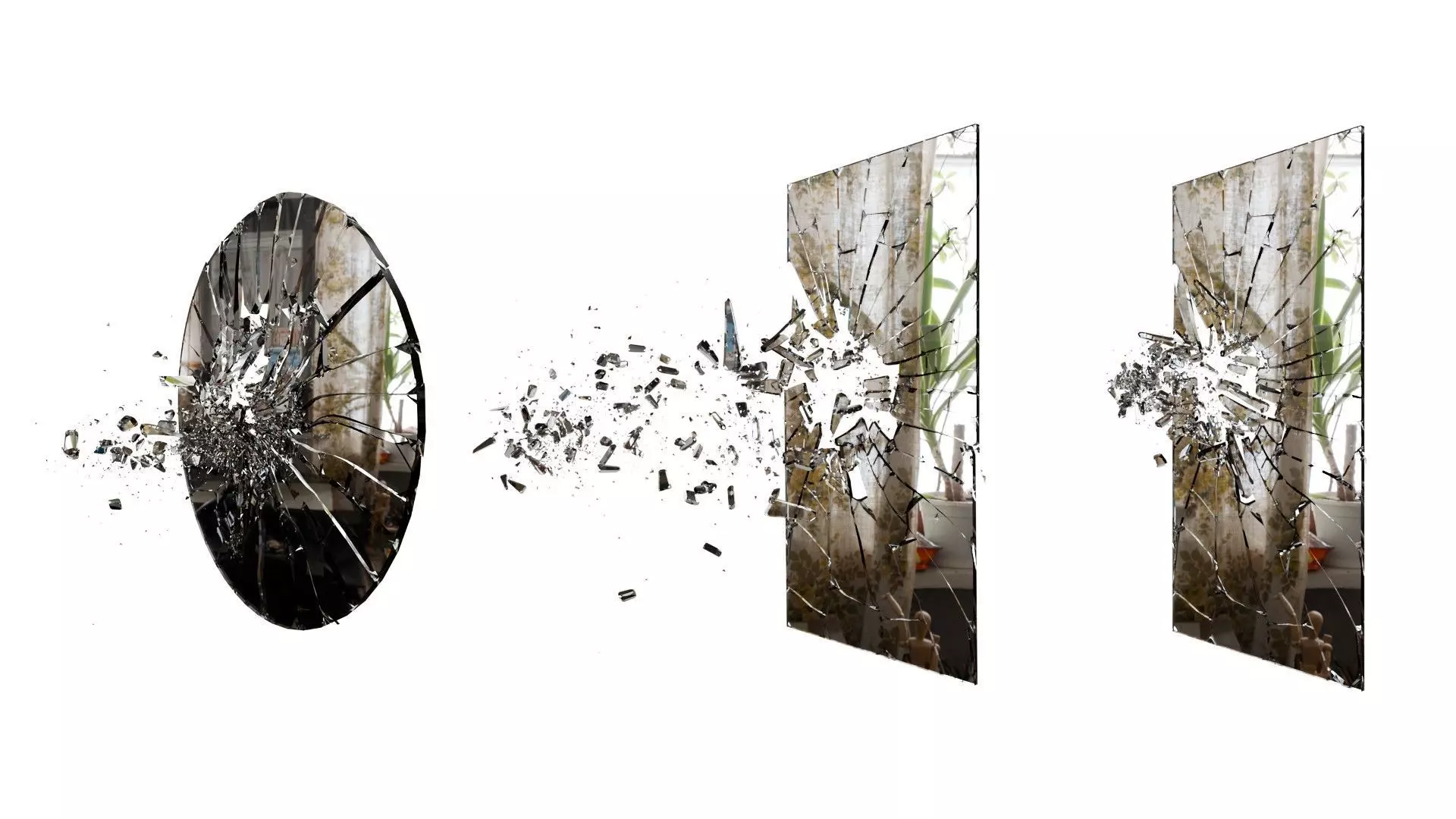 Broken Windows Glass and Cracked Mirrors and Glass Debris 3D model_0