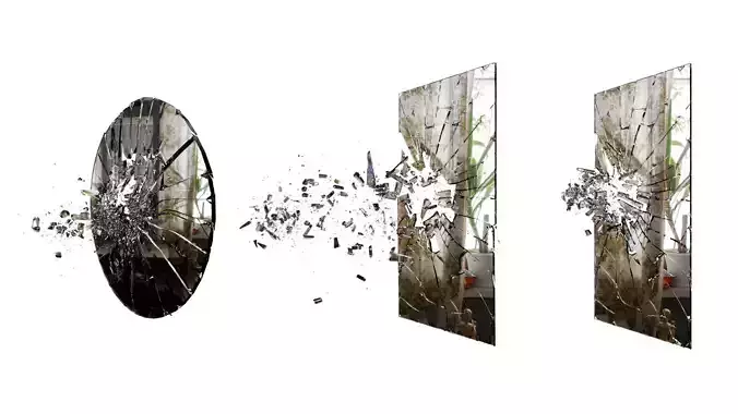 Broken Windows Glass and Cracked Mirrors and Glass Debris 3D model