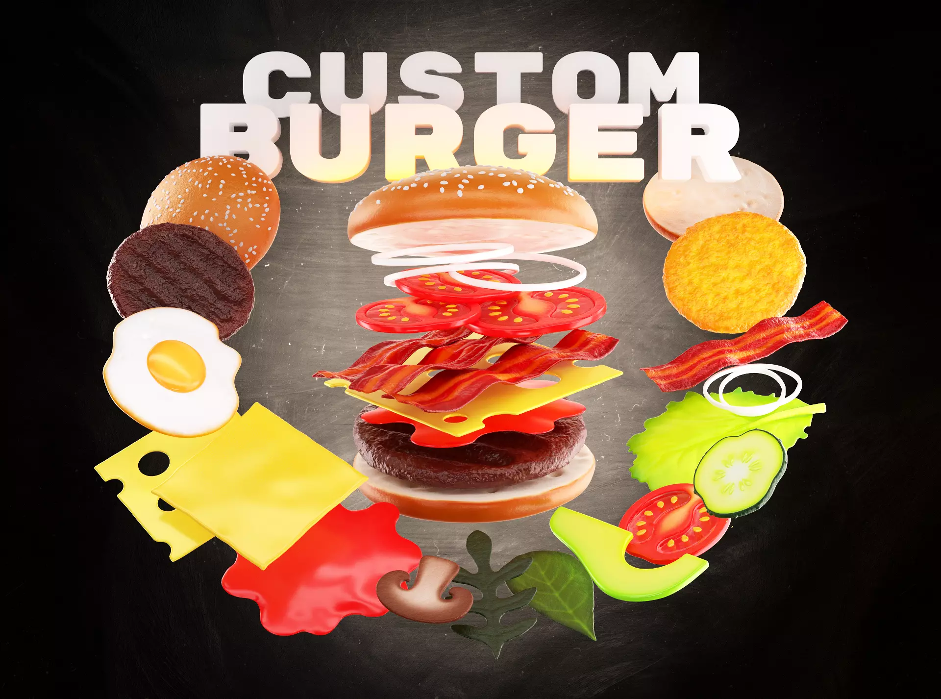 Custom 3D Burger Creator Set 3D model