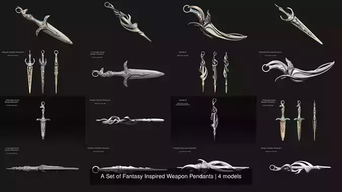A Set of Fantasy Inspired Weapon Pendants
