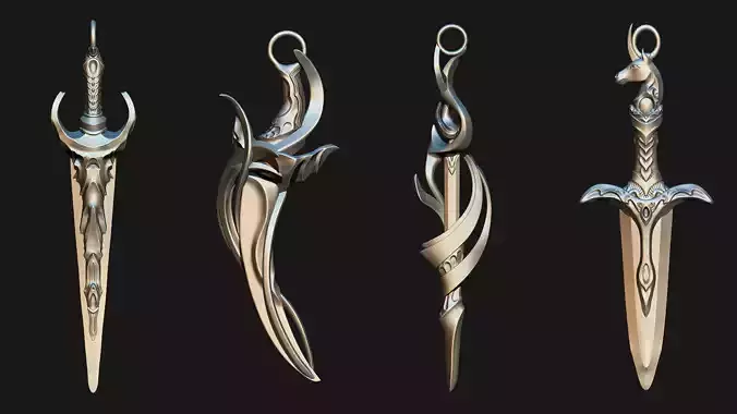 A Set of Fantasy Inspired Weapon Pendants 3D Model Collection