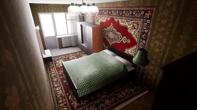 Soviet Modular Building Facade Interior Low-poly 3D model 7