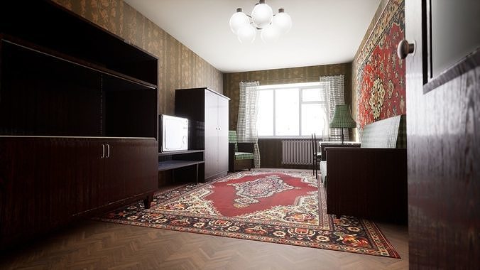 Soviet Modular Building Facade Interior Low-poly 3D model 5