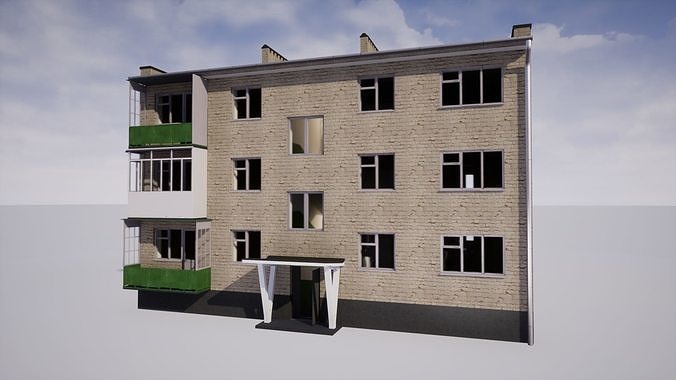 Soviet Modular Building Facade Interior Low-poly 3D model 2