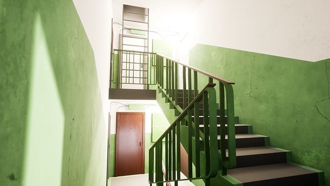 Soviet Modular Building Facade Interior Low-poly 3D model 3