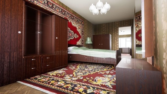 Soviet Modular Building Facade Interior Low-poly 3D model 6