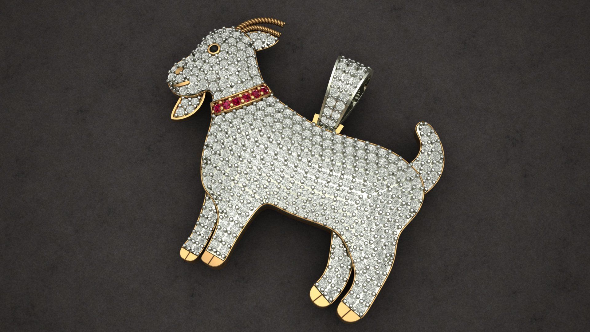 Goat Diamond Pendant 3D print model 3D print model_4