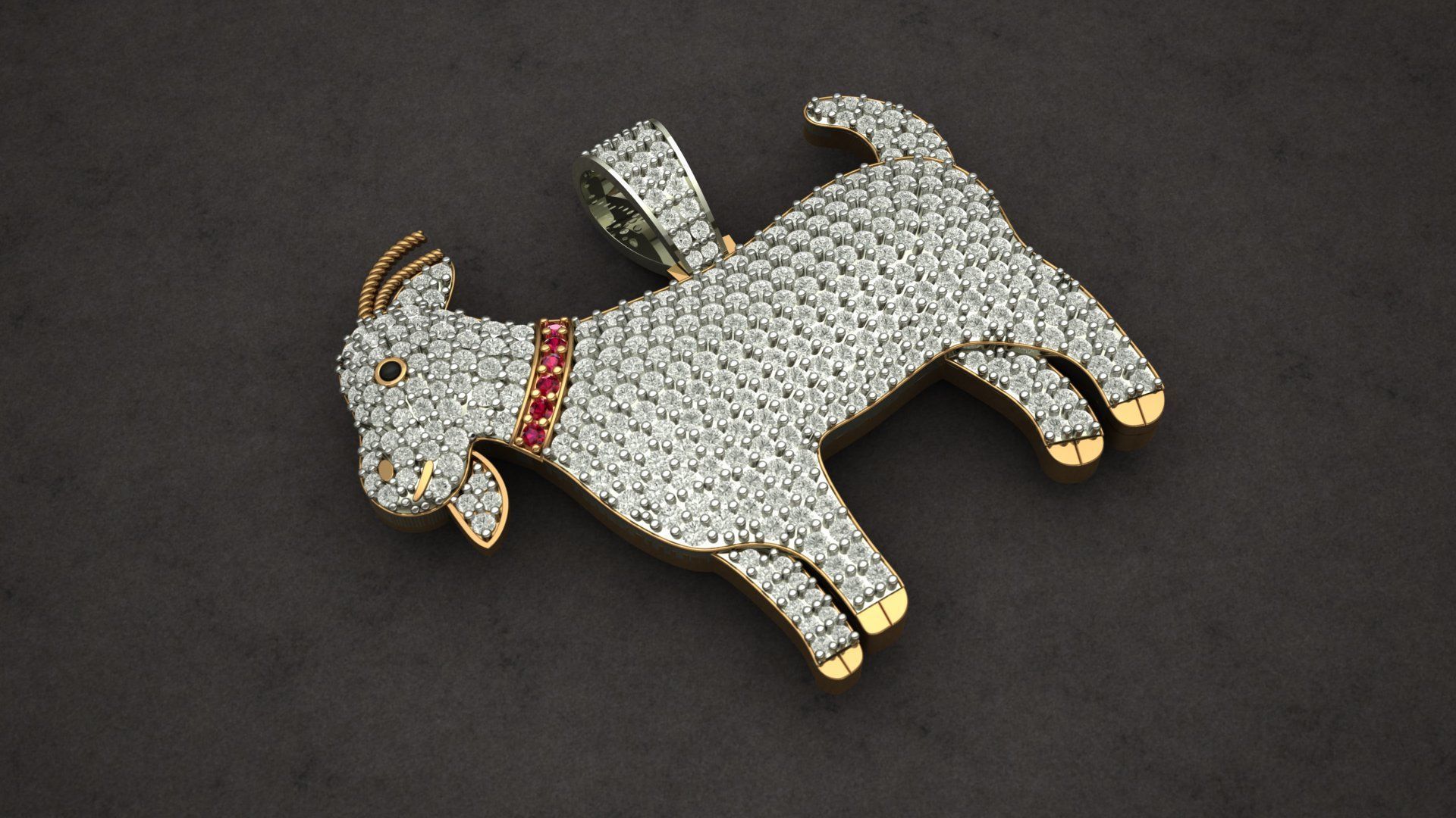 Goat Diamond Pendant 3D print model 3D print model_2
