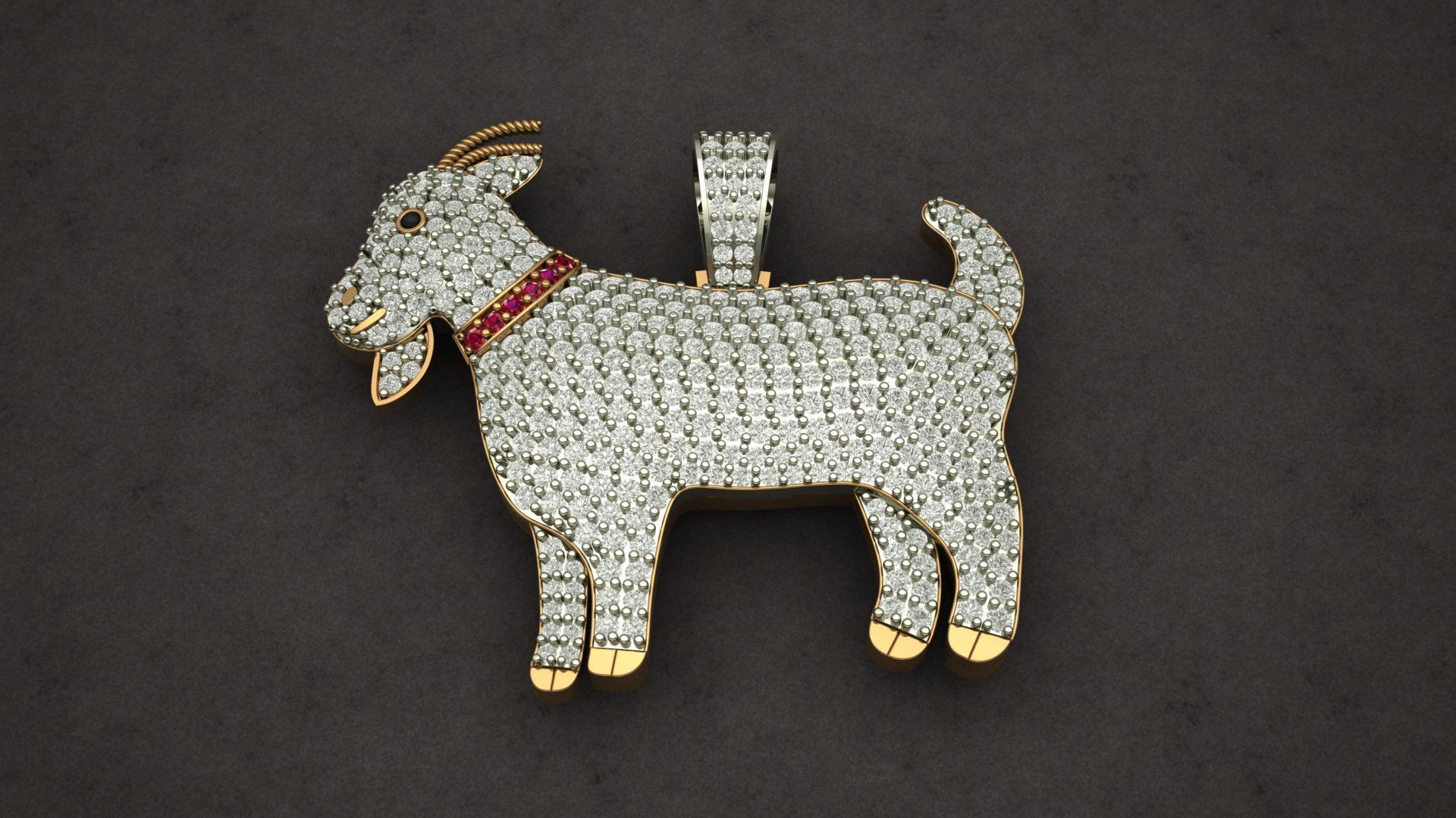 Goat Diamond Pendant 3D print model 3D print model_5