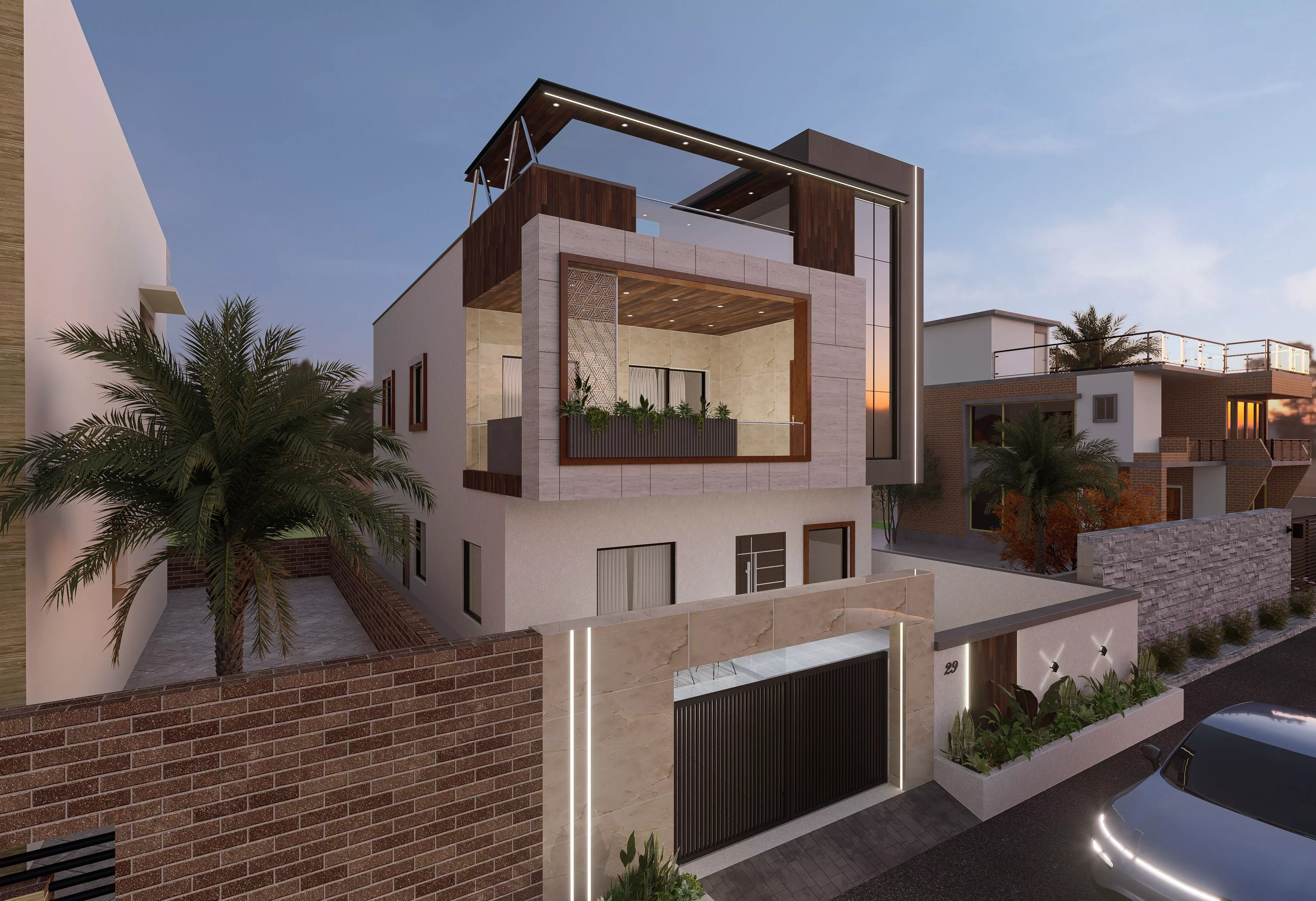 Modern Facade Design with Clean Lines and Elegant Details 3D model