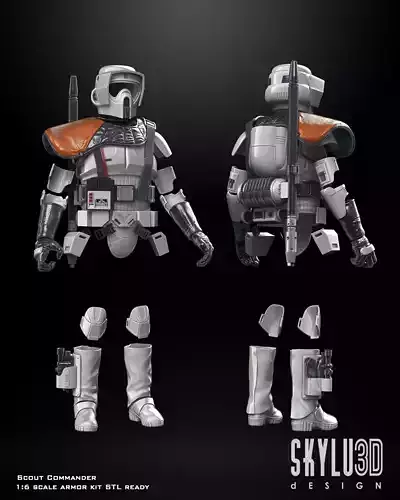 Scout Commander One6 Scale fit narrow shoulder body Armor Files 3D print model