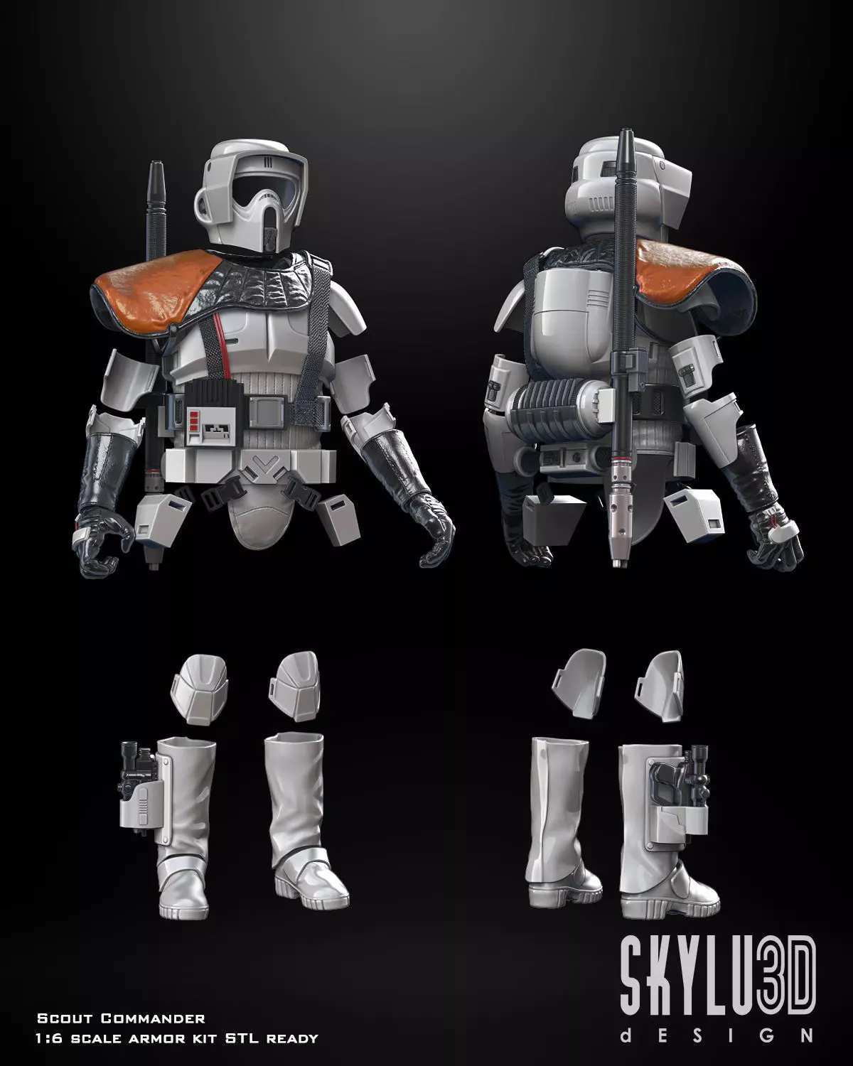 Scout Commander One6 Scale fit narrow shoulder body Armor Files 3D print model_0